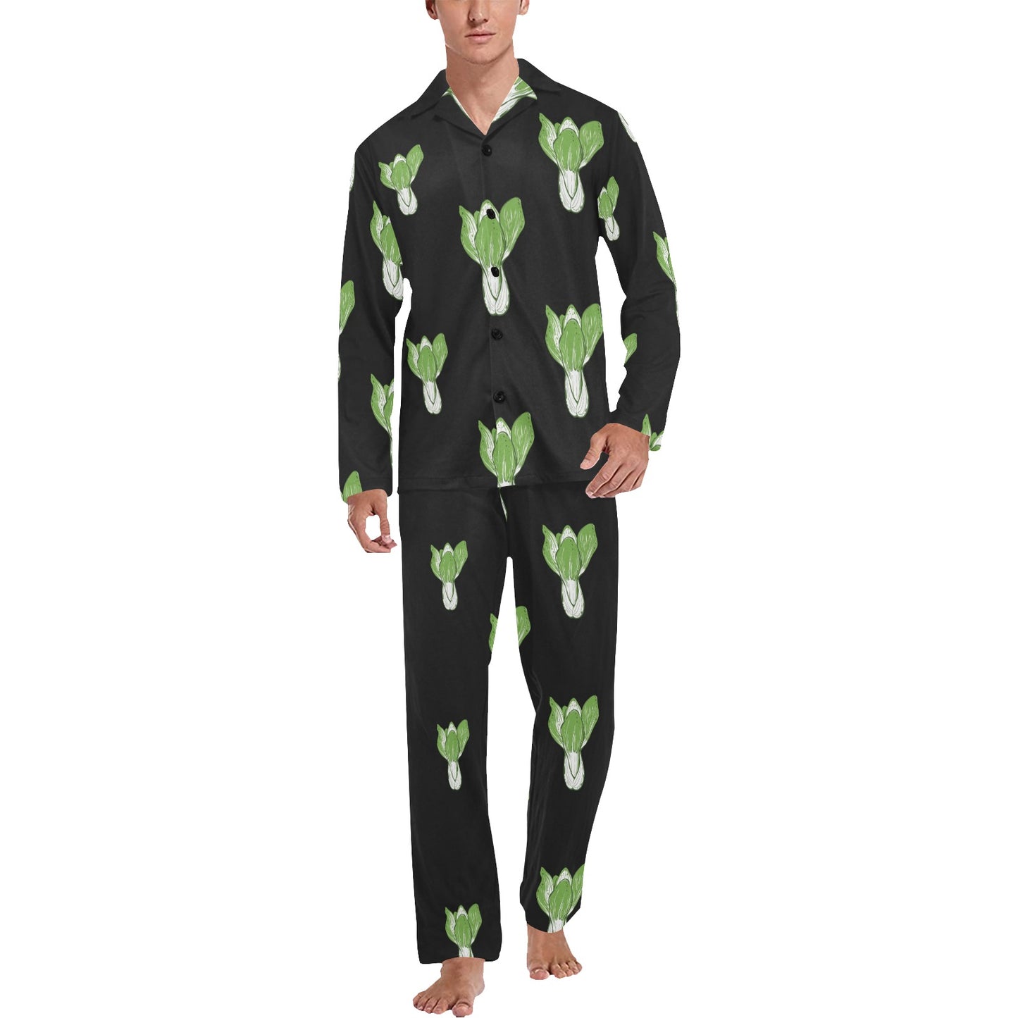 Kale Pattern Print Design 02 Men's Long Pajama Set