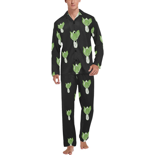 Kale Pattern Print Design 02 Men's Long Pajama Set