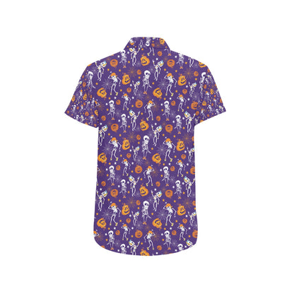 Skeleton Halloween Dance Print Design LKS304 Men Short Sleeve Button Up Shirt
