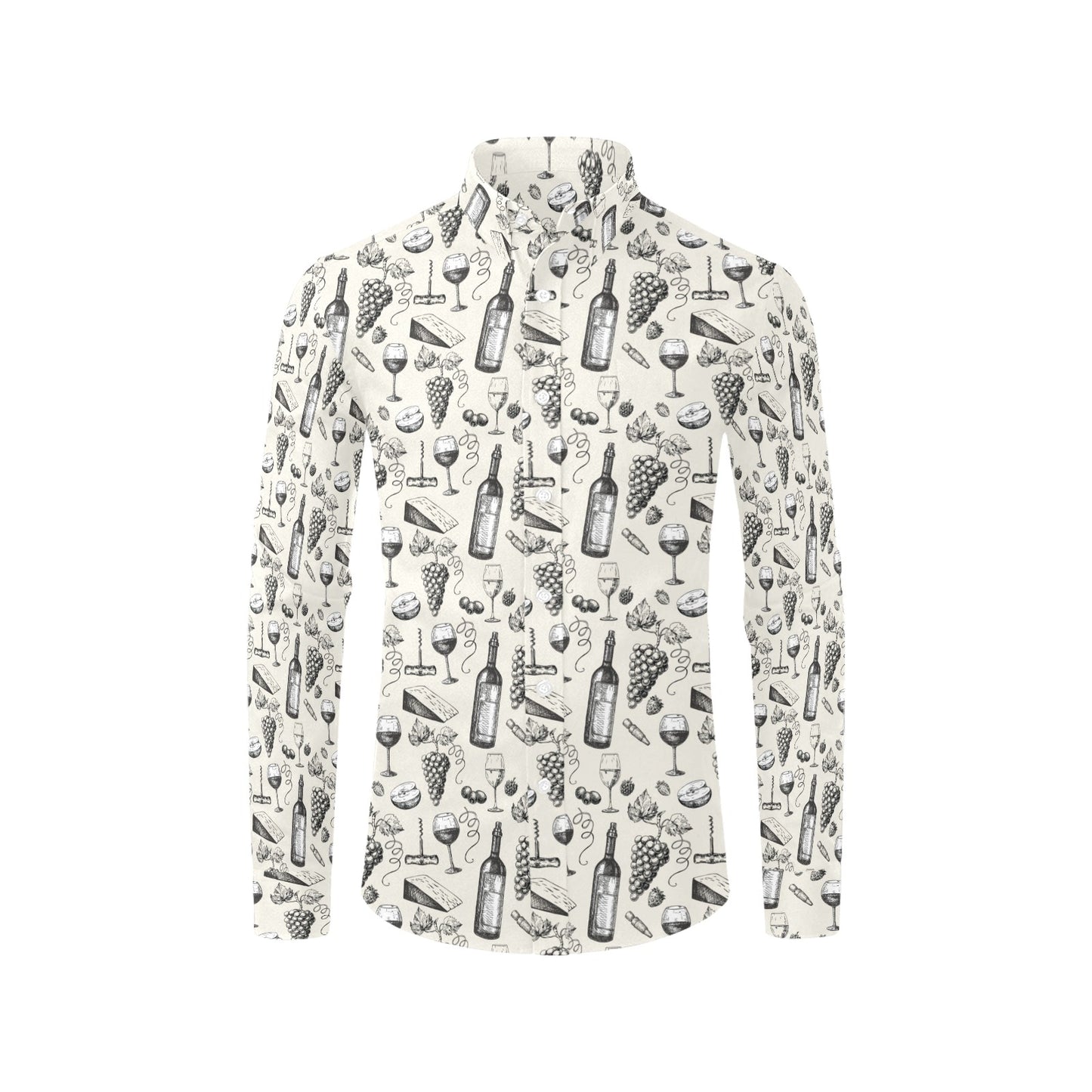 Wine Themed Print Design LKS306 Men's Long Sleeve Dress Shirt