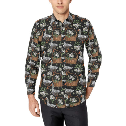 Goose Print Design LKS406 Men's Long Sleeve Dress Shirt