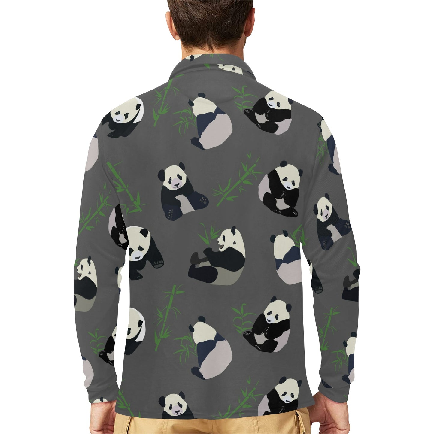 Panda Pattern Print Design A06 Long Sleeve Polo Shirt For Men's