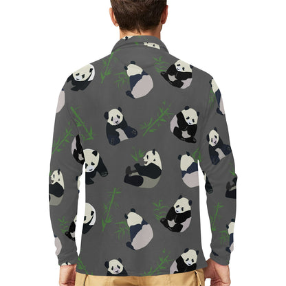 Panda Pattern Print Design A06 Long Sleeve Polo Shirt For Men's