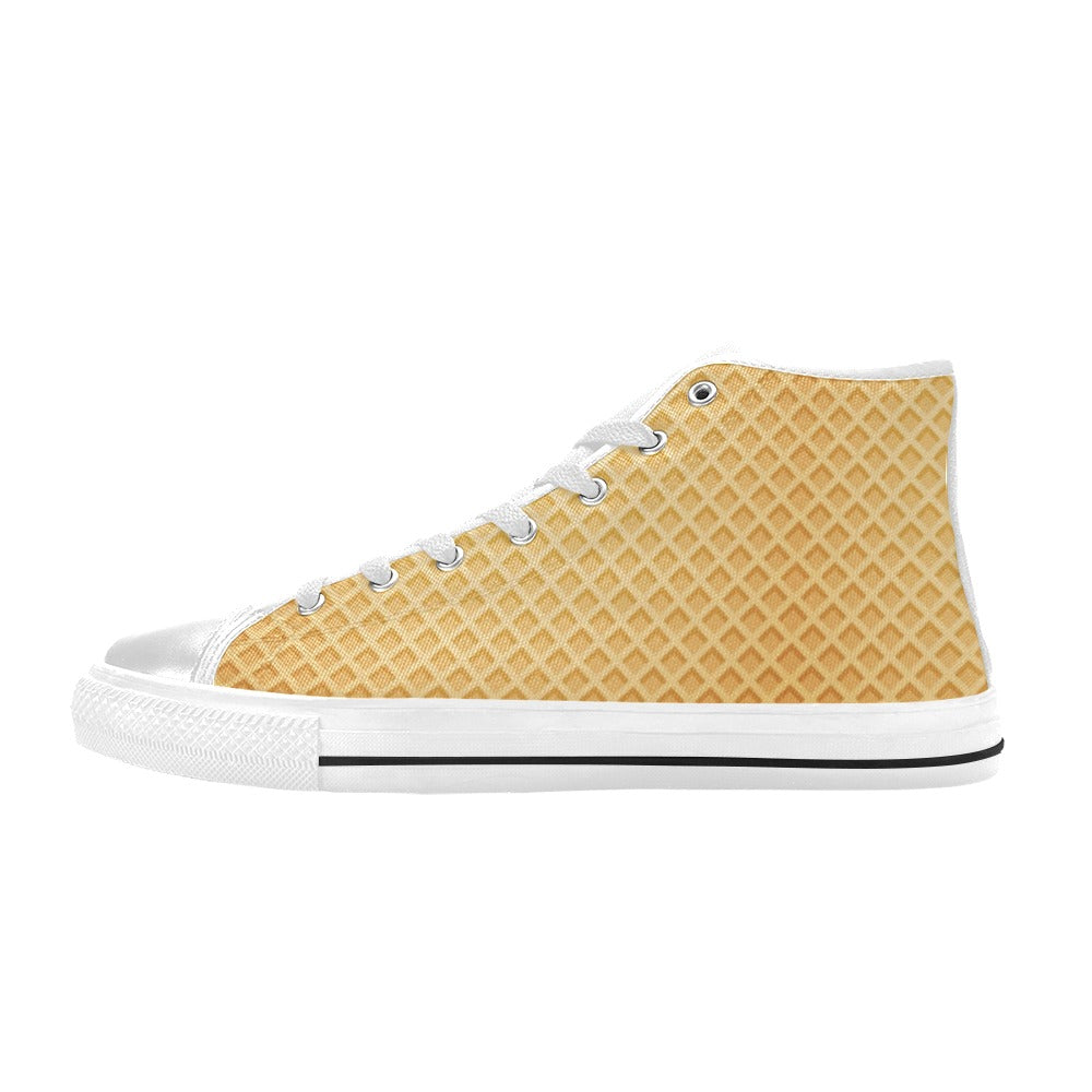 Waffle Texture Print Design LKS302 Men's High Top Canvas Shoes