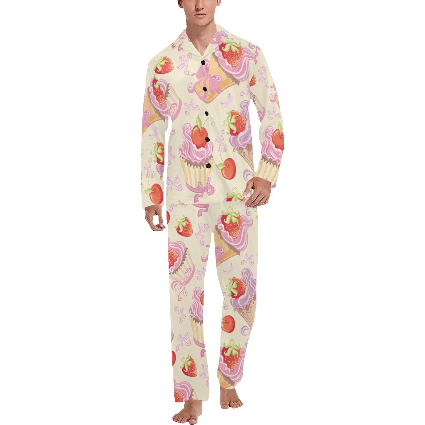 Strawberry Pink CupCake Men's Long Pajama Set