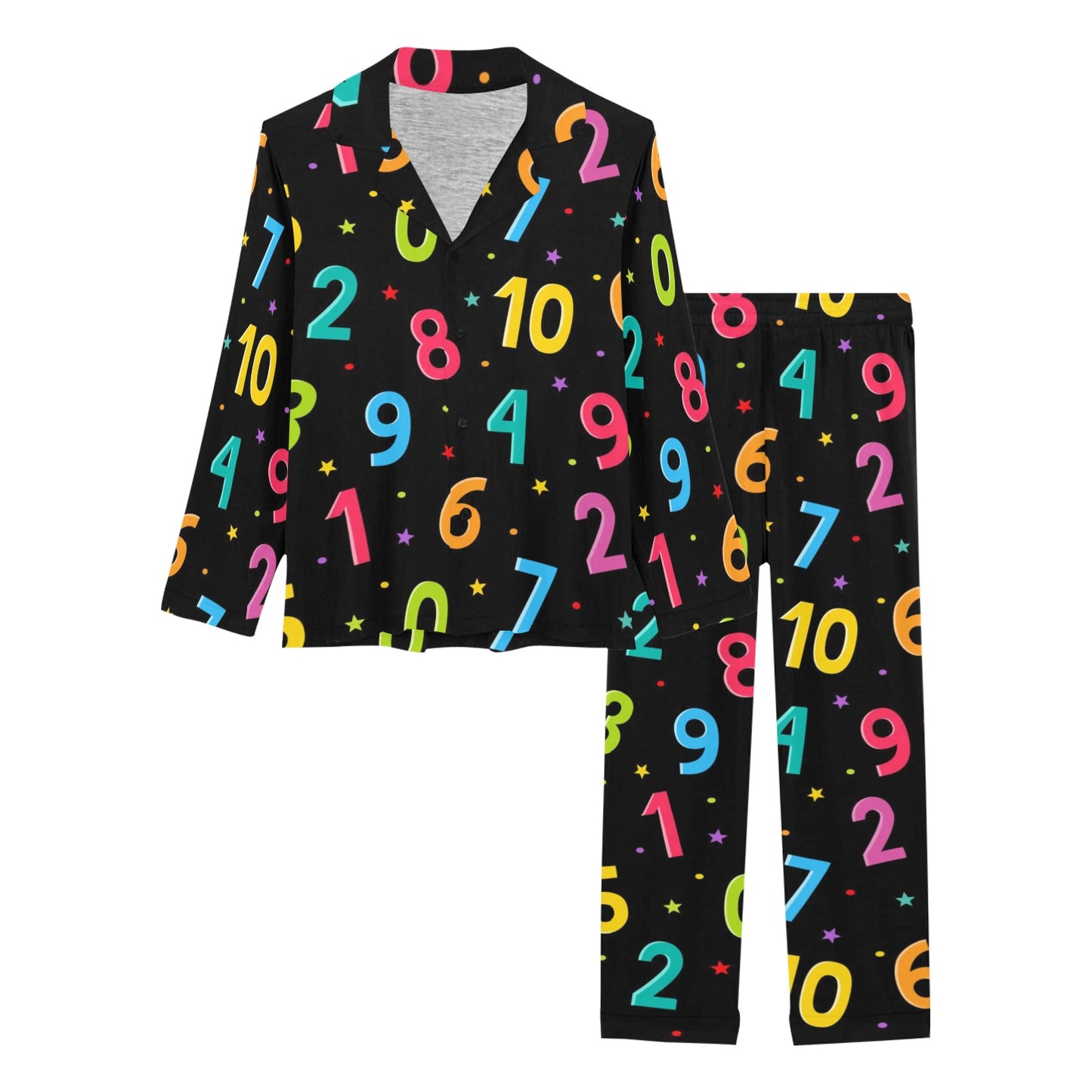 Number Pattern Print Design A04 Women's Long Pajama Set