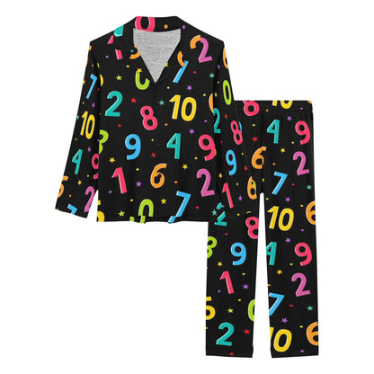 Number Pattern Print Design A04 Women's Long Pajama Set