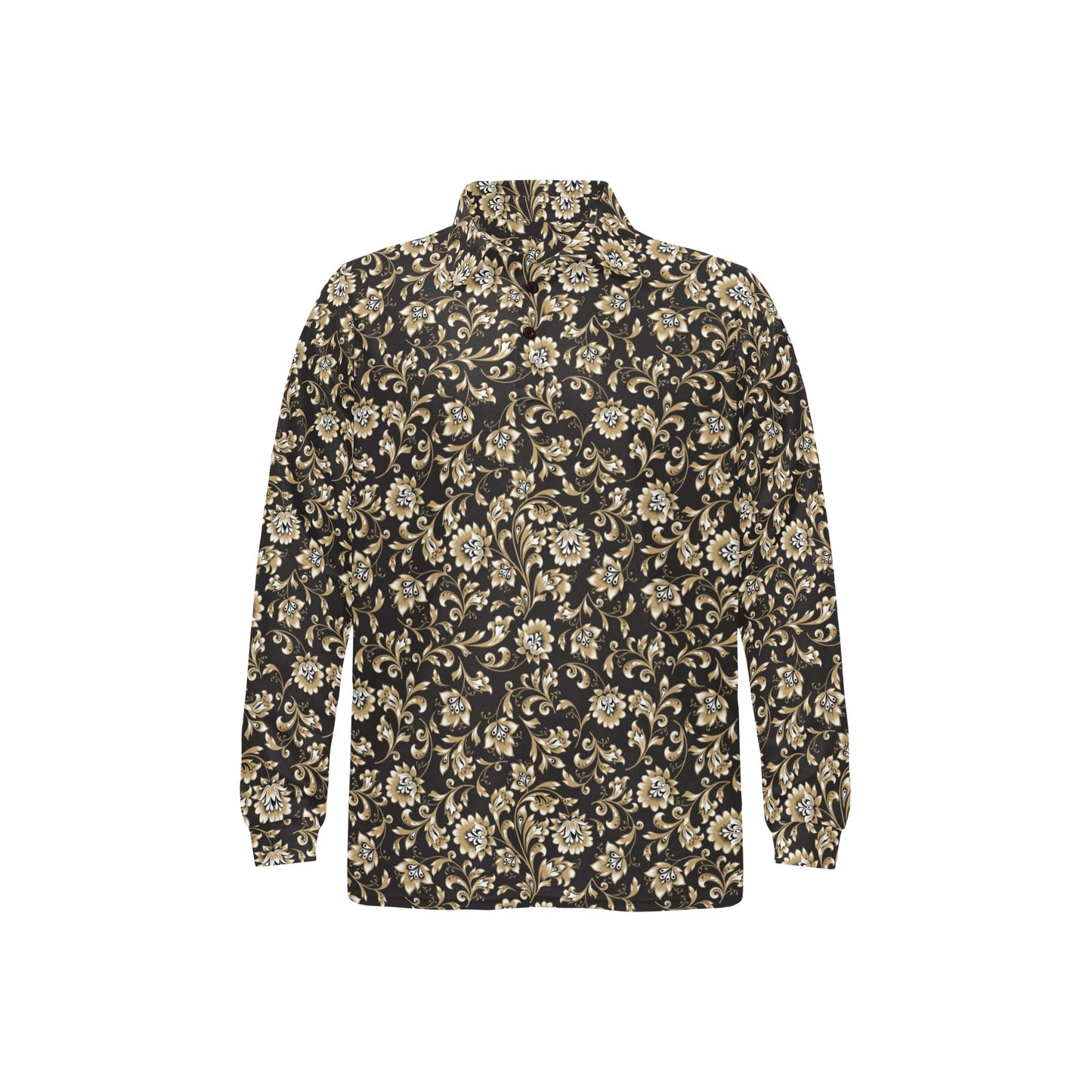 Brocade Pattern Print Design 03 Long Sleeve Polo Shirt For Men's