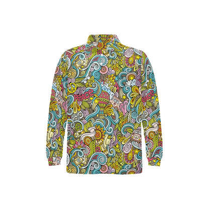 Hippie Print Design LKS301 Long Sleeve Polo Shirt For Men's