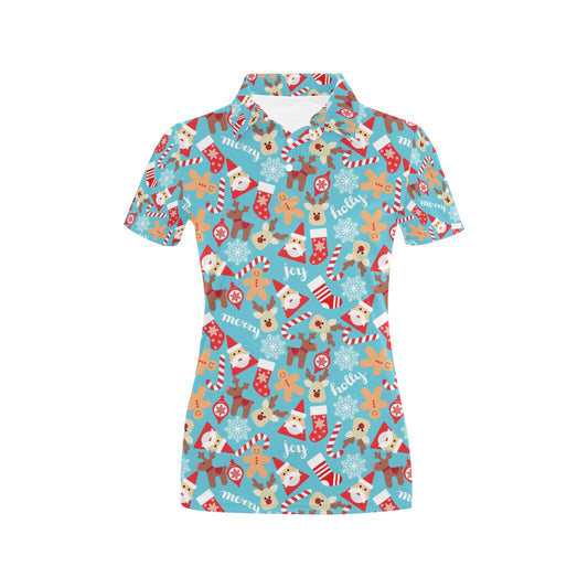 Santa Christmas Themed Print Design LKS306 Women's Polo Shirt