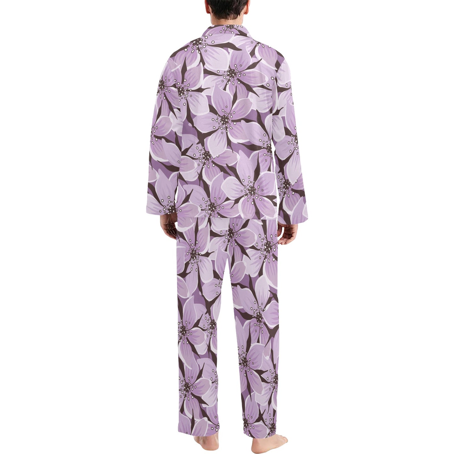 Lilac Pattern Print Design 01 Men's Long Pajama Set
