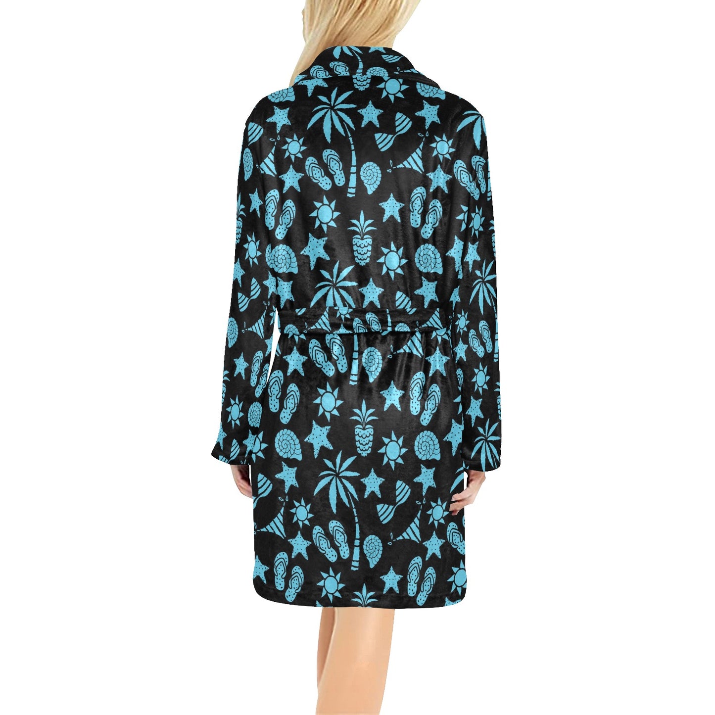 Beach Scene Pattern Print Design 03 Women's Fleece Robe