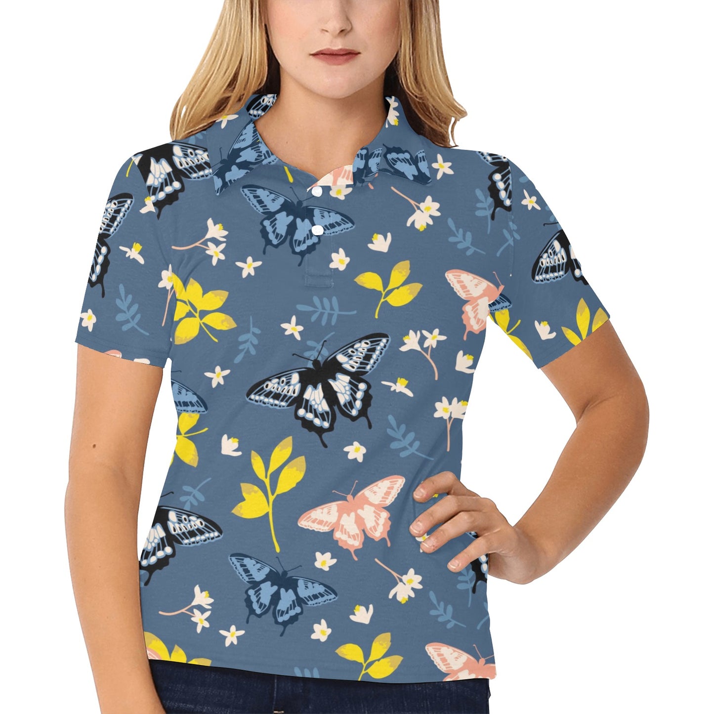 Monarch Butterfly Pattern Print Design 02 Women's Polo Shirt