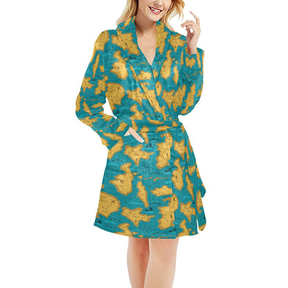 World Map Print Design LKS301 Women's Fleece Robe