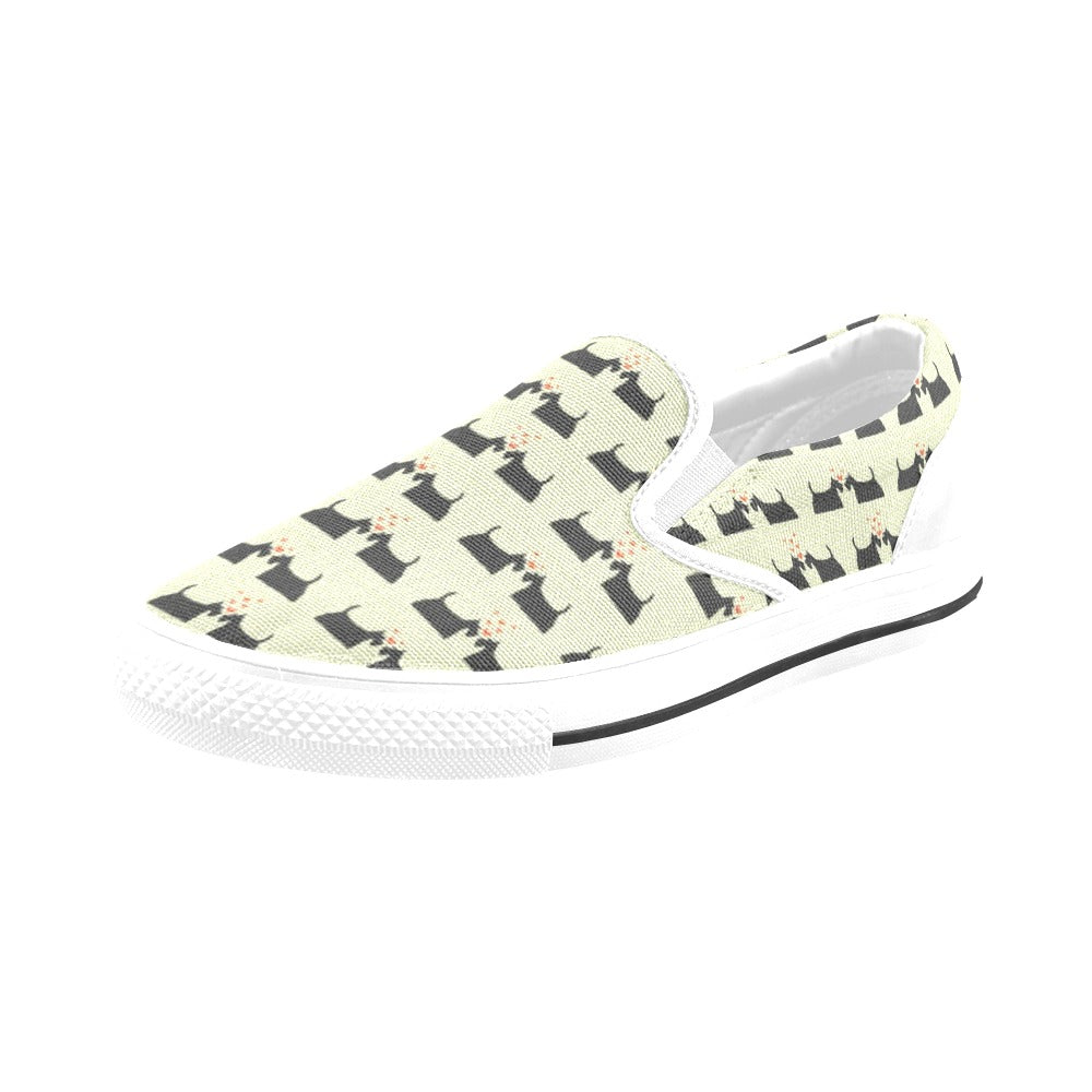 Scottish Terriers Print Design LKS304 White Slip Ons Canvas Women's Shoes