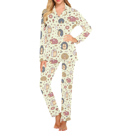 Hedgehog Cute Pattern Print Design 01 Women's Long Pajama Set