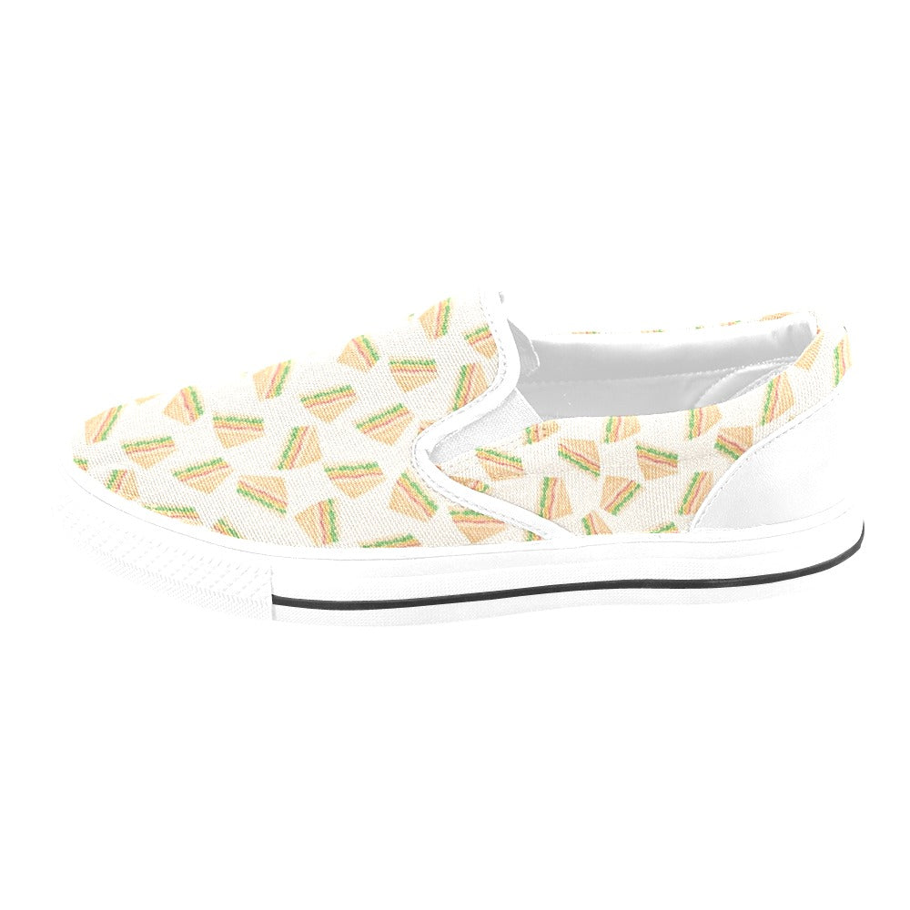 Sandwich Print Design LKS301 White Slip Ons Canvas Women's Shoes