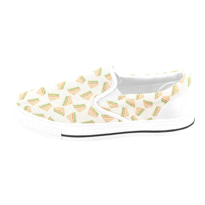 Sandwich Print Design LKS301 White Slip Ons Canvas Women's Shoes