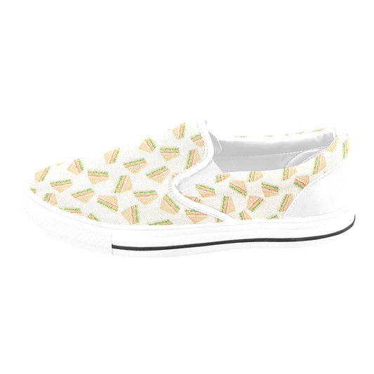 Sandwich Print Design LKS301 White Slip Ons Canvas Women's Shoes