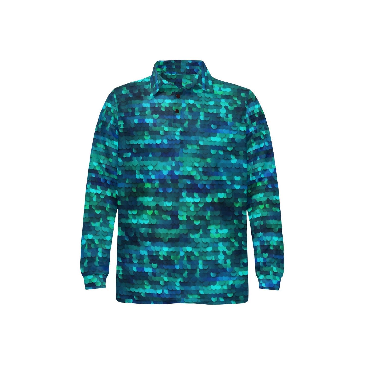 Mermaid Scales Pattern Print Design 06 Long Sleeve Polo Shirt For Men's