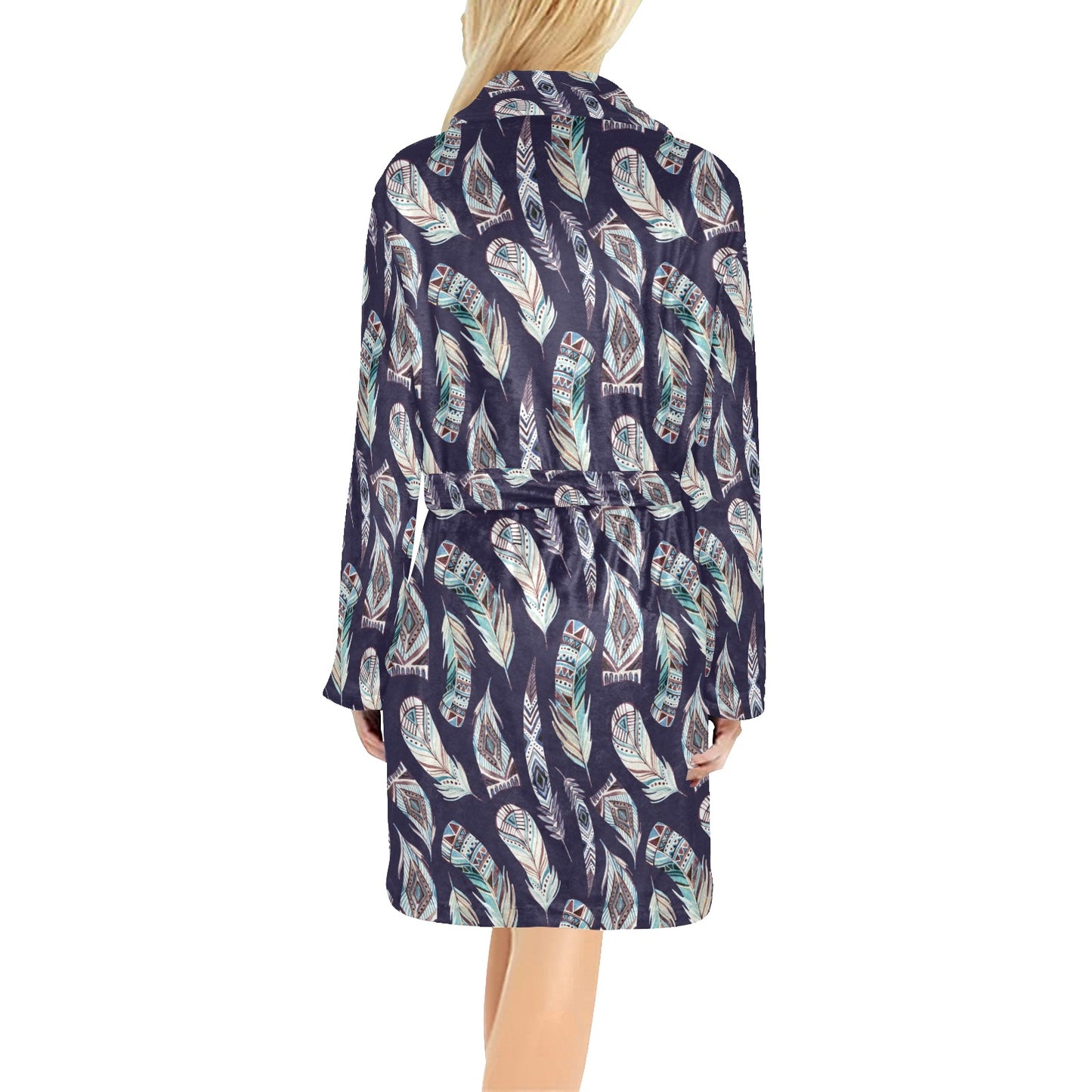 Feather Vintage Boho Design Print Women's Fleece Robe