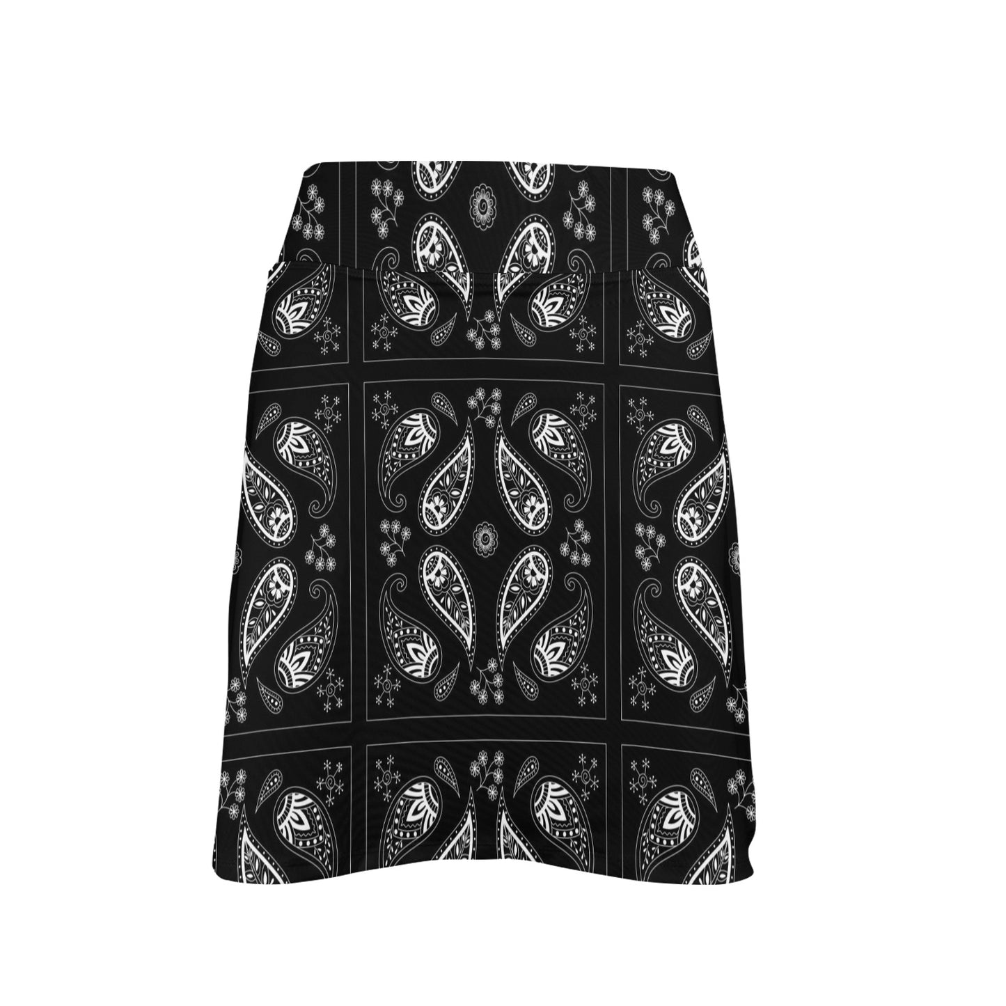 Bandana Paisley Black Print Design LKS308 17" Golf & Pickleball Skort with Pockets
