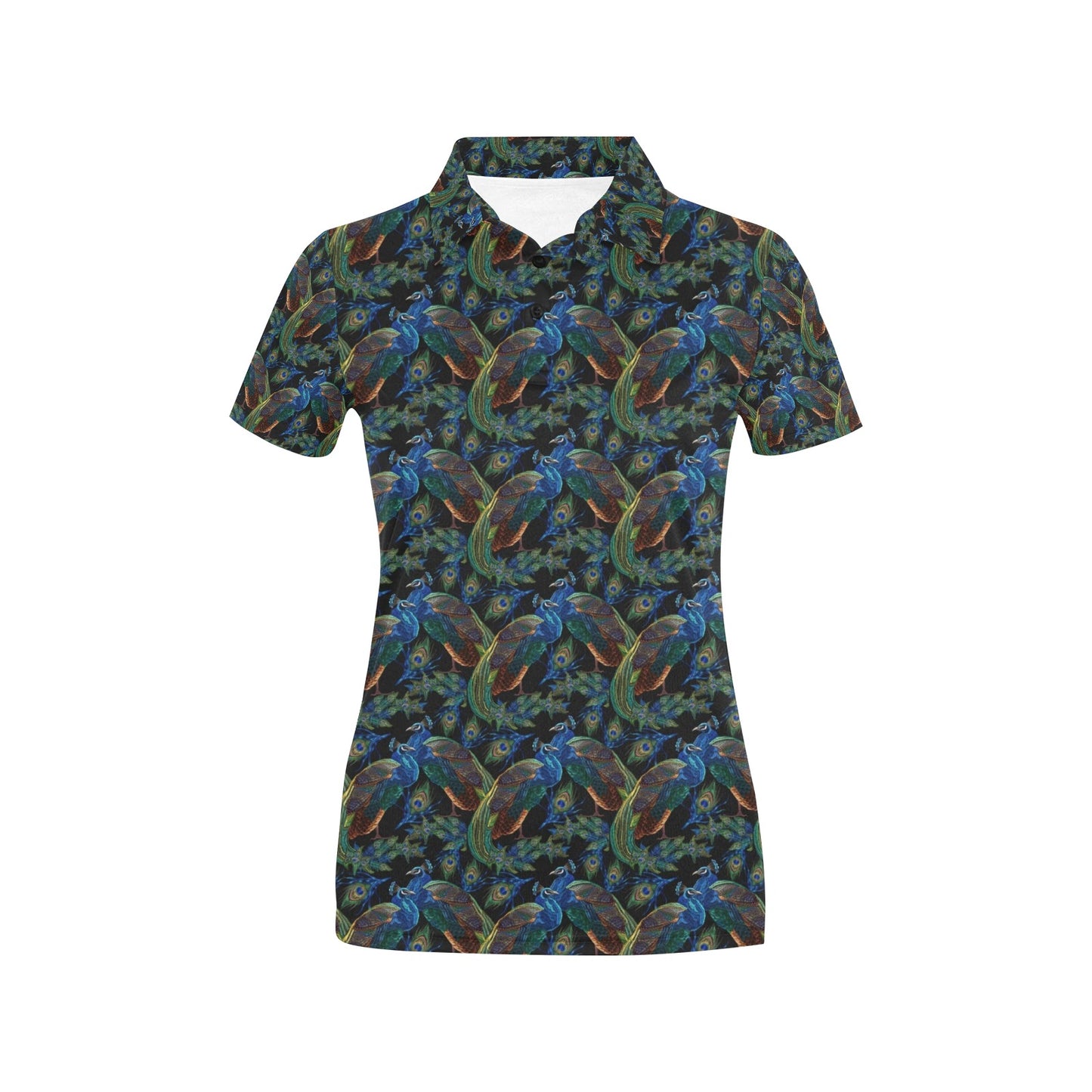Peacock Themed Design Print Women's Polo Shirt