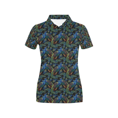 Peacock Themed Design Print Women's Polo Shirt