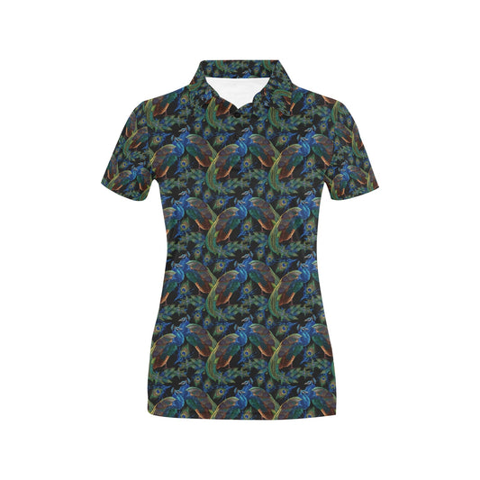 Peacock Themed Design Print Women's Polo Shirt