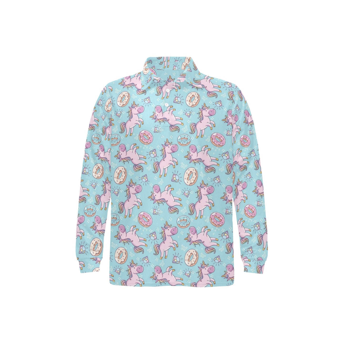 Donut Unicorn Pattern Print Design DN016 Long Sleeve Polo Shirt For Men's