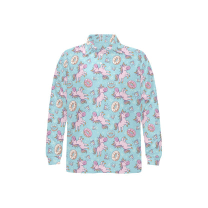 Donut Unicorn Pattern Print Design DN016 Long Sleeve Polo Shirt For Men's