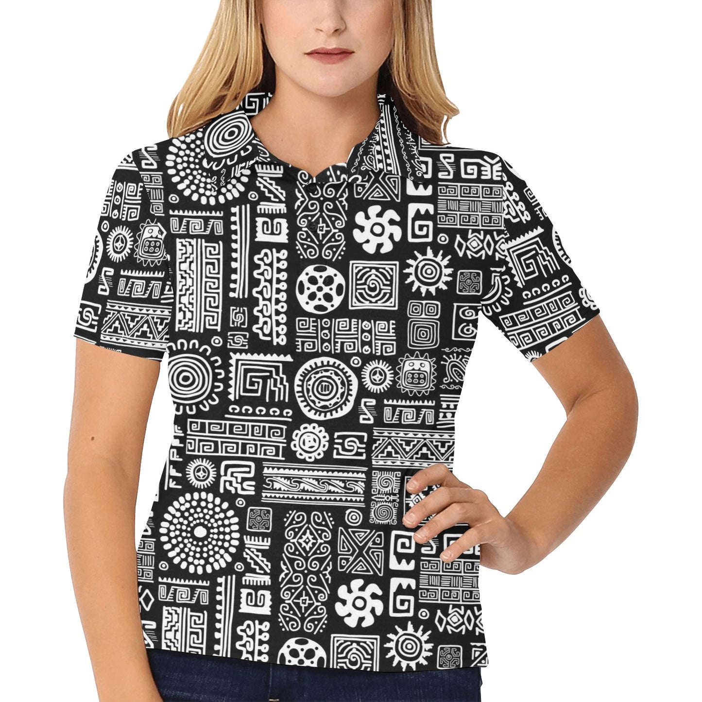 Polynesian Pattern Print Design A02 Women's Polo Shirt