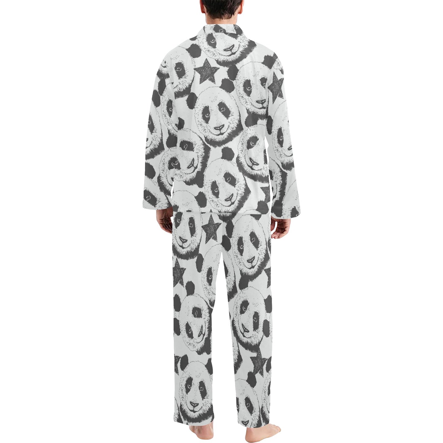 Panda Pattern Print Design A02 Men's Long Pajama Set