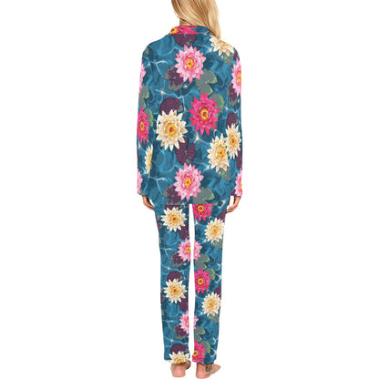 Water Lily Pattern Print Design WL05 Women's Long Pajama Set