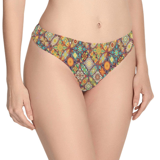 Mandala Flower Themed Design Print Women's Thongs