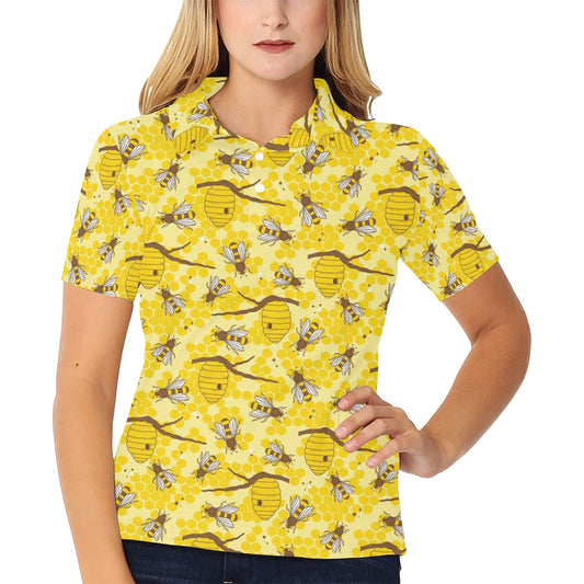 Bee With Honeycomb Print Design LKS302 Women's Polo Shirt