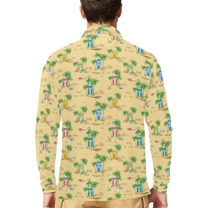 Beach Themed Pattern Print Design 01 Long Sleeve Polo Shirt For Men's