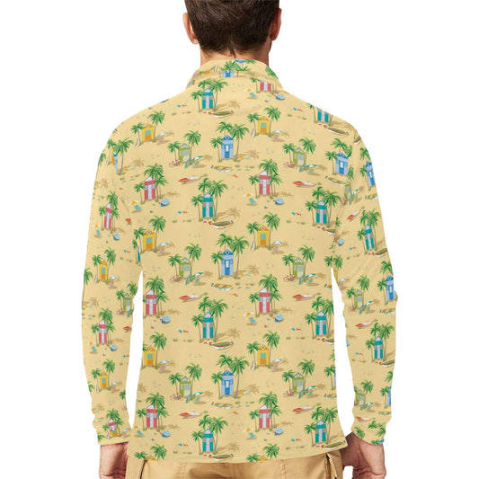 Beach Themed Pattern Print Design 01 Long Sleeve Polo Shirt For Men's