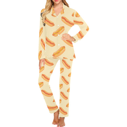 Hot Dog Pattern Print Design 05 Women's Long Pajama Set