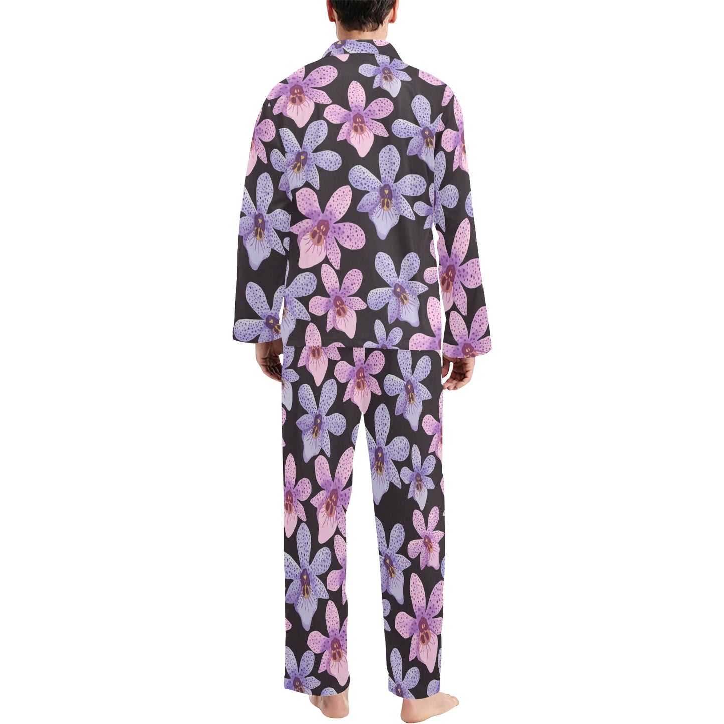 Orchid Pattern Print Design OR08 Men's Long Pajama Set