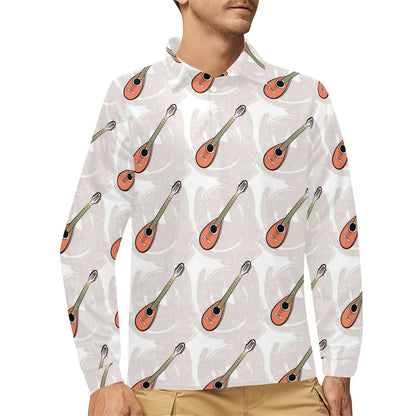 Mandolin Pattern Print Design 03 Long Sleeve Polo Shirt For Men's