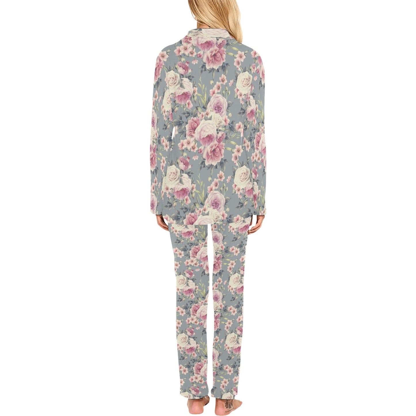 Peony Pattern Print Design PE05 Women's Long Pajama Set