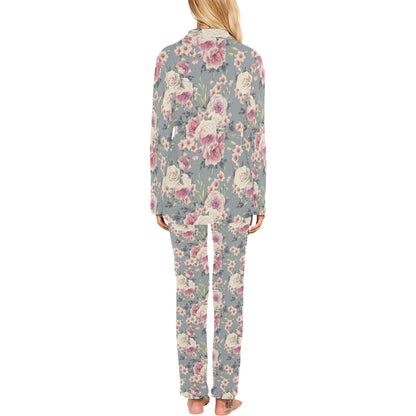 Peony Pattern Print Design PE05 Women's Long Pajama Set