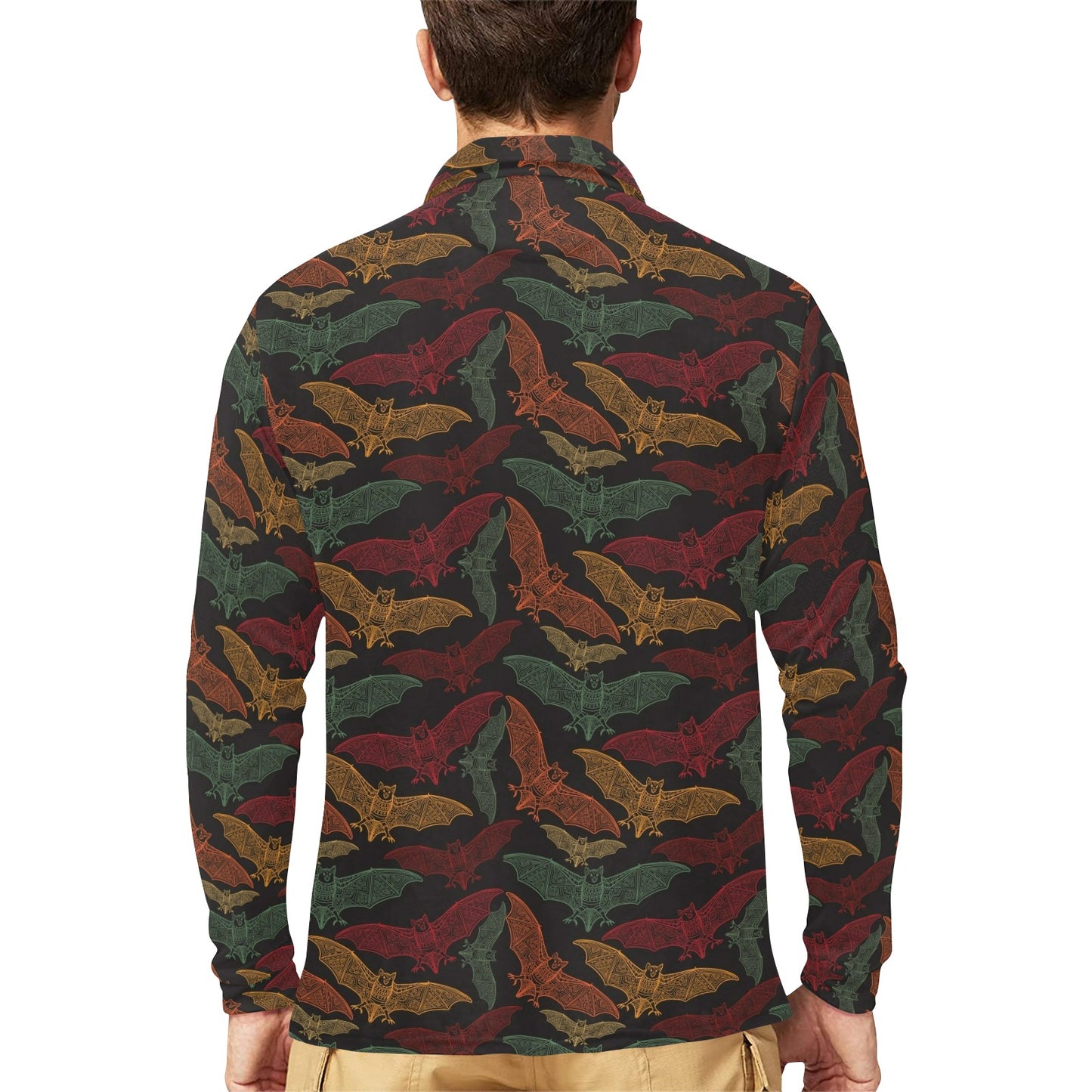 Bat Tribal Pattern Print Design 03 Long Sleeve Polo Shirt For Men's