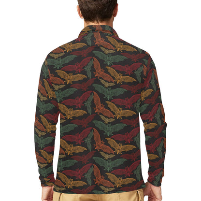 Bat Tribal Pattern Print Design 03 Long Sleeve Polo Shirt For Men's