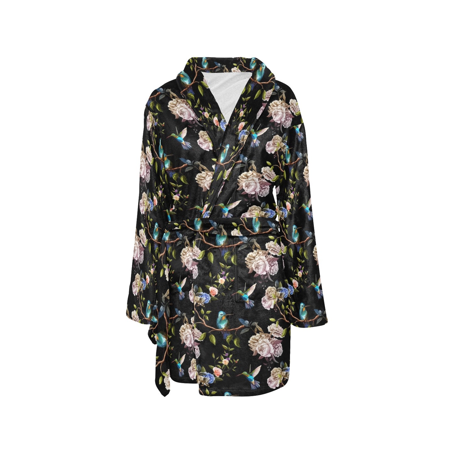 Hummingbird Flower Themed Print Women's Fleece Robe