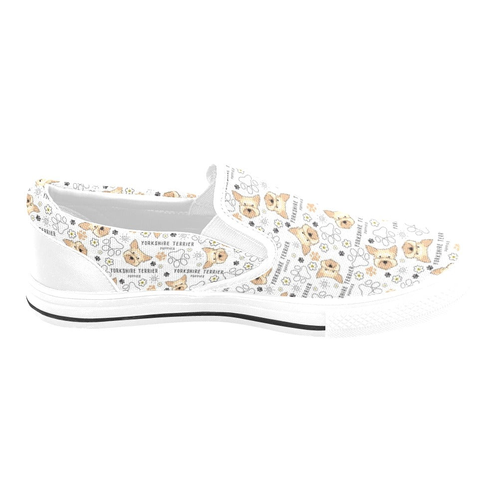 Yorkshire Terriers Print Design LKS308 White Slip Ons Canvas Women's Shoes