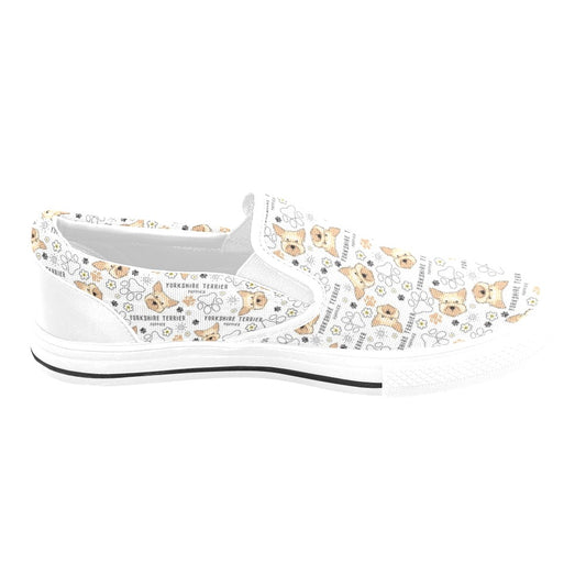 Yorkshire Terriers Print Design LKS308 White Slip Ons Canvas Women's Shoes