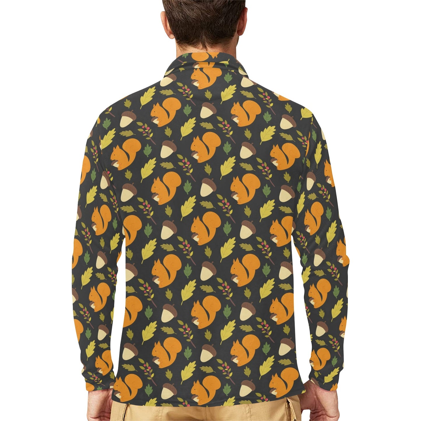 Squirrel Print Design LKS301 Long Sleeve Polo Shirt For Men's