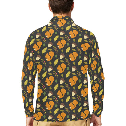 Squirrel Print Design LKS301 Long Sleeve Polo Shirt For Men's